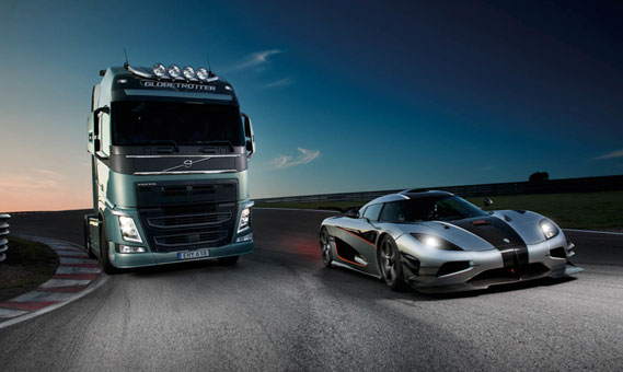 Volvo FH vrachtwagen vs. Koenigsegg One:1