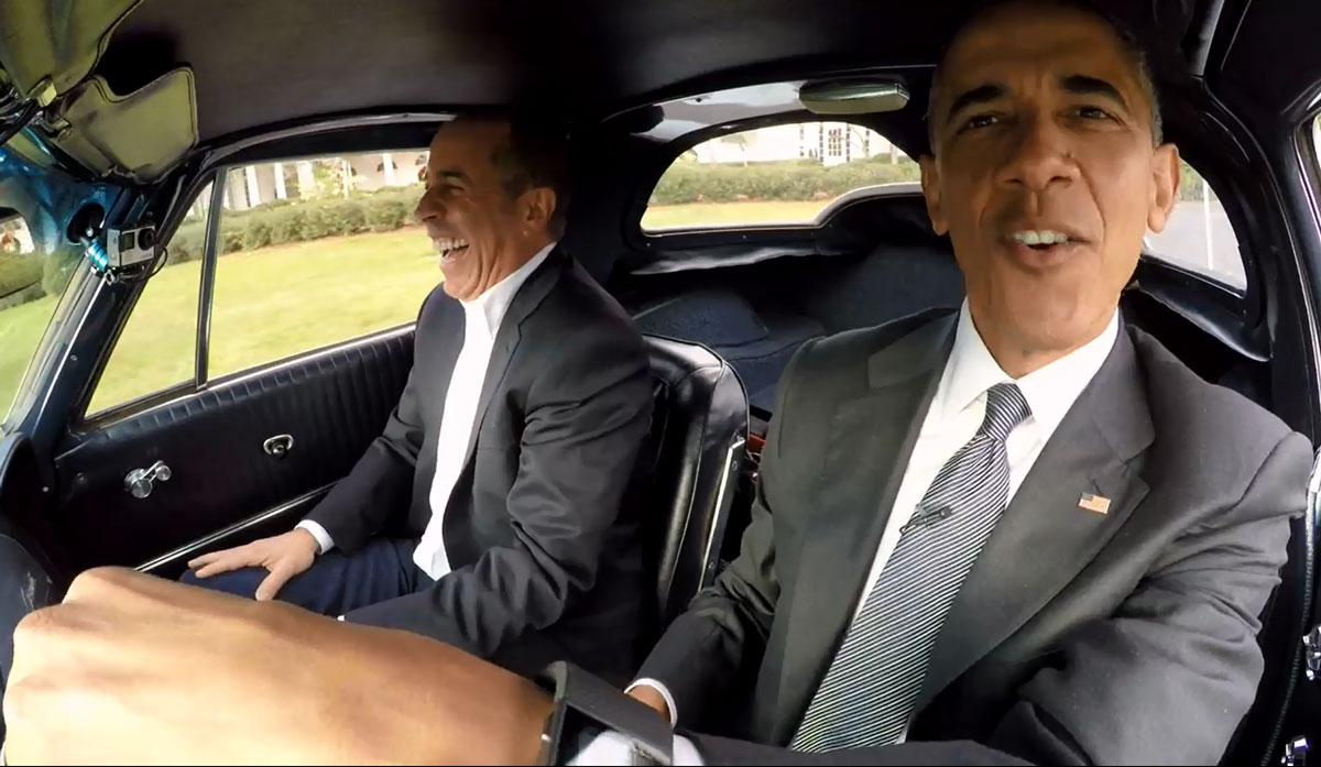 Seinfeld rijdt met Obama in een Corvette