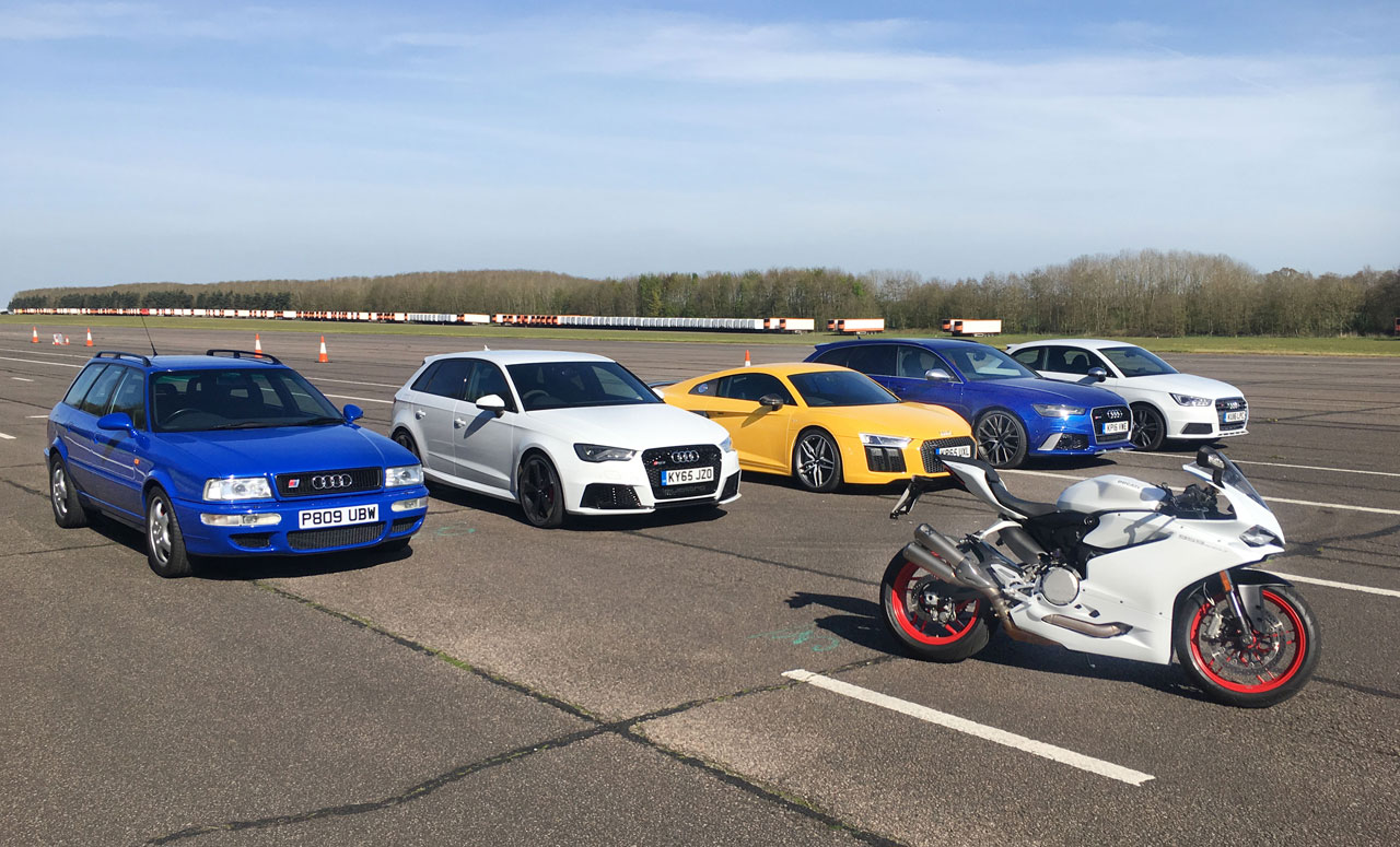 Dragrace Audi R8 vs RS6 vs RS3 vs S1 + RS2 & Ducati
